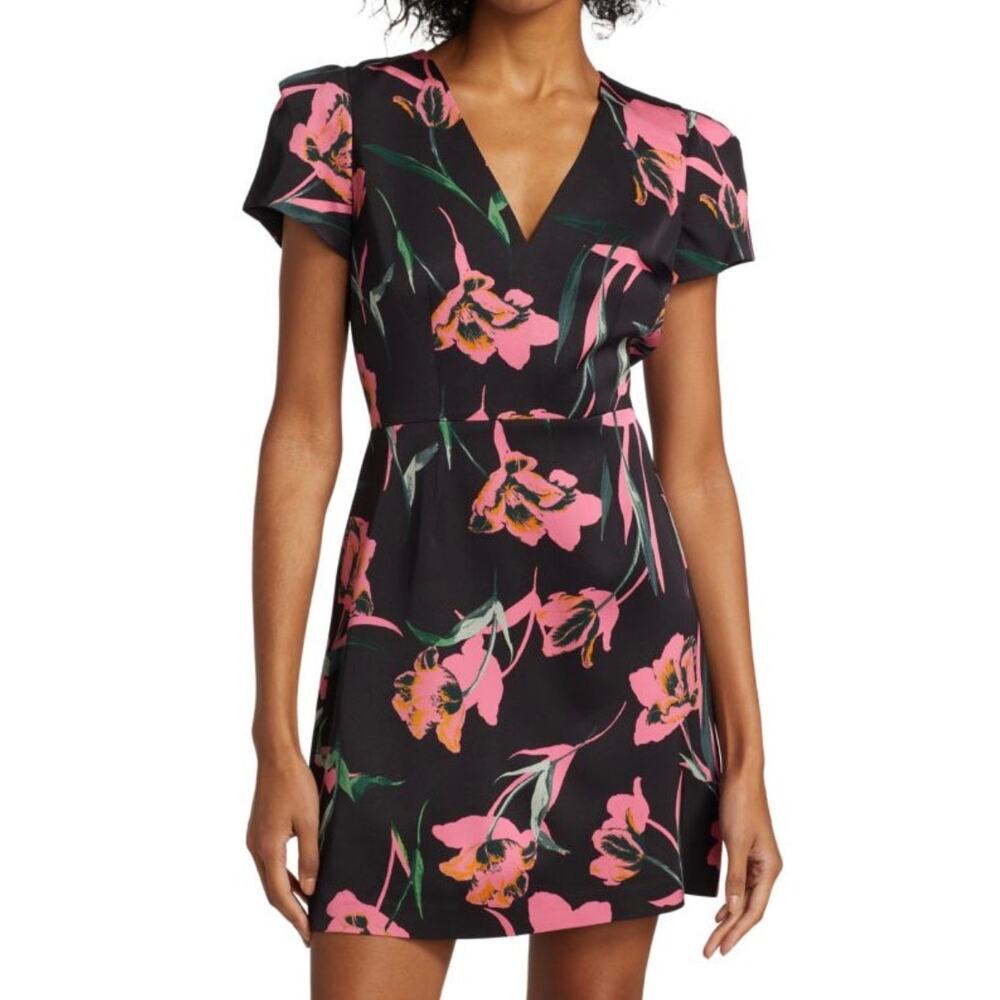 Milly Atalie Cady Mini Dress Floral Spring Print V-Neck Short Sleeve TailoredUS4